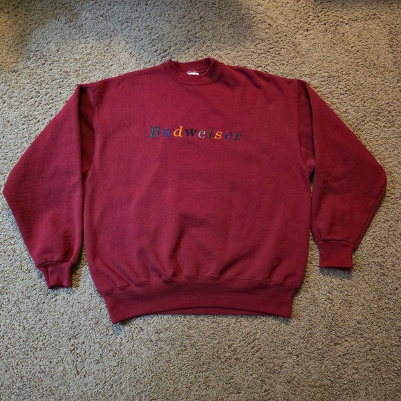 Hanes Other - Vintage Hanes Budweiser Sweatshirt Mens XXL Maroon Red Embroidered Logo 90s USA